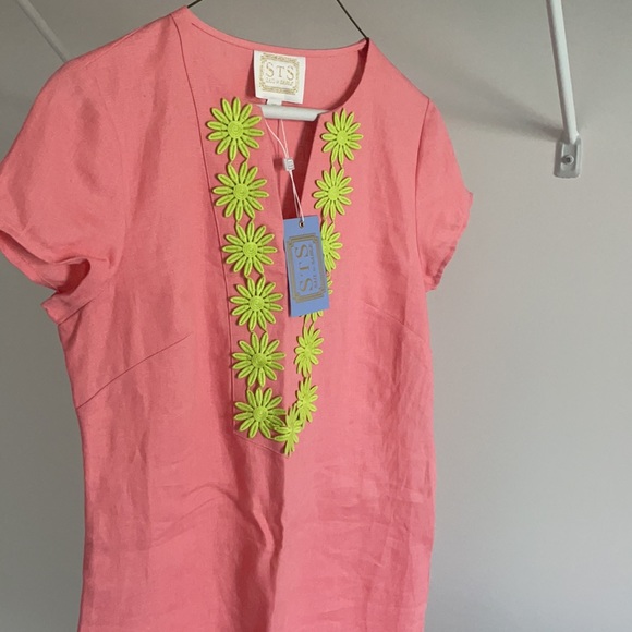 🎉NWT Sail to Sable Coral 🪸 Linen Dress - Embroidered Details 👗 - Picture 3 of 13